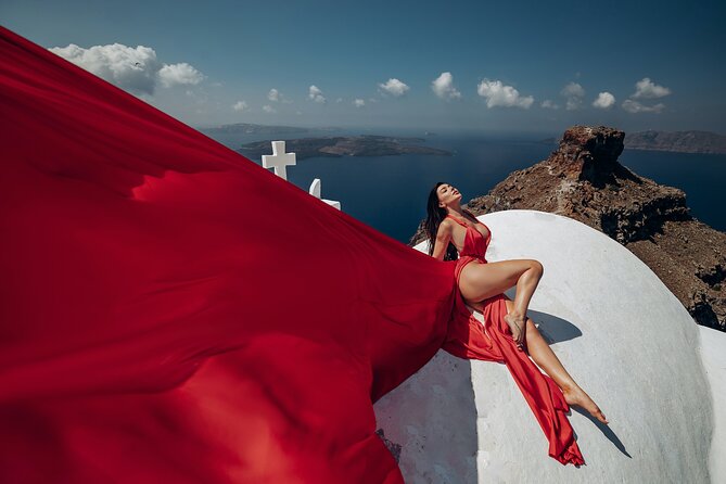 1-Hour Private Santorini Flying Dress Photoshoot - What You’re Booking: Private Flying Dress, Real Time on Photos