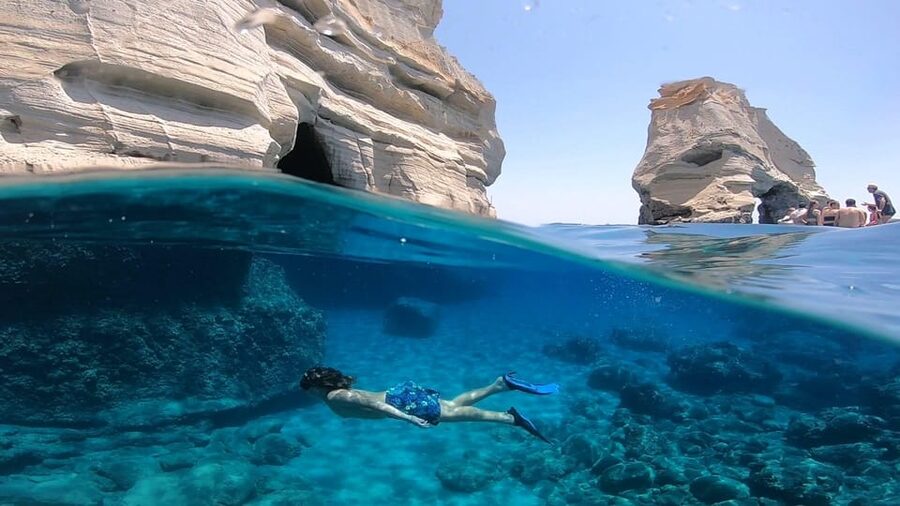 Adamantas: Full-Day Milos & Poliegos Boat Tour with Meals - First stop: meeting in Adamantas and leaving the port area behind