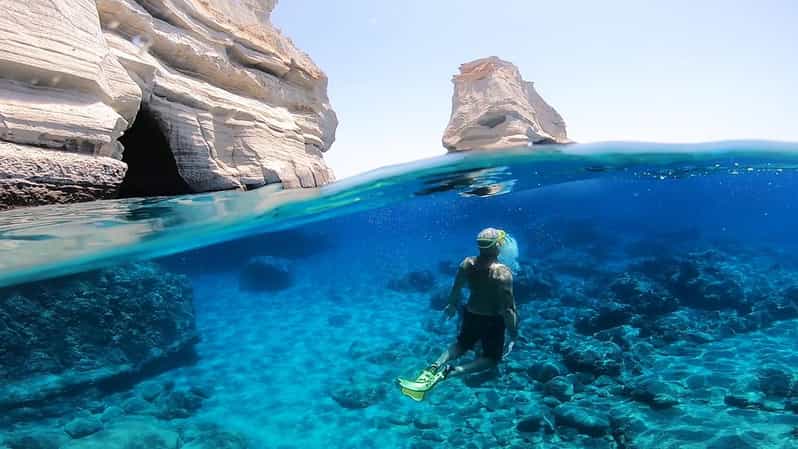 Adamantas: Full-Day Milos & Poliegos Boat Tour with Meals - Lunch, dessert, and open bar: how the boat keeps you fueled