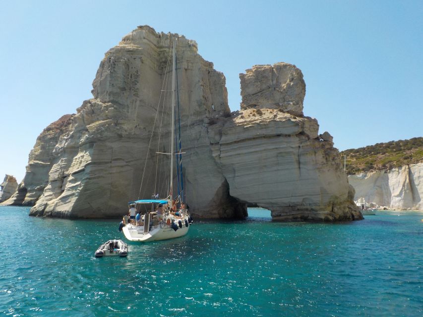 Adamantas: Milos Sightseeing Sailboat Cruise - Agios Dimitrios: dessert, a calm final swim, and views across the bay