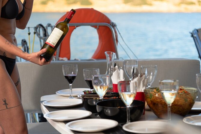 Ag.Nikolaos: Catamaran Trip with Sushi, Drinks, & Water Toys - Barbarossa Cave Photo Stop and the Spinalonga Views Without the Shore Hassle