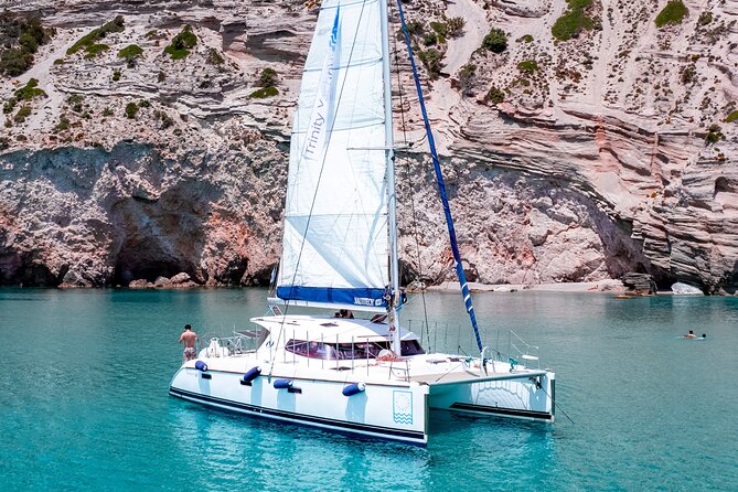 Catamaran Full-Day of Milos and Poliegos With Lunch & BBQ - Poliegos included: Galazia Nera, the Blue Lagoon style bay
