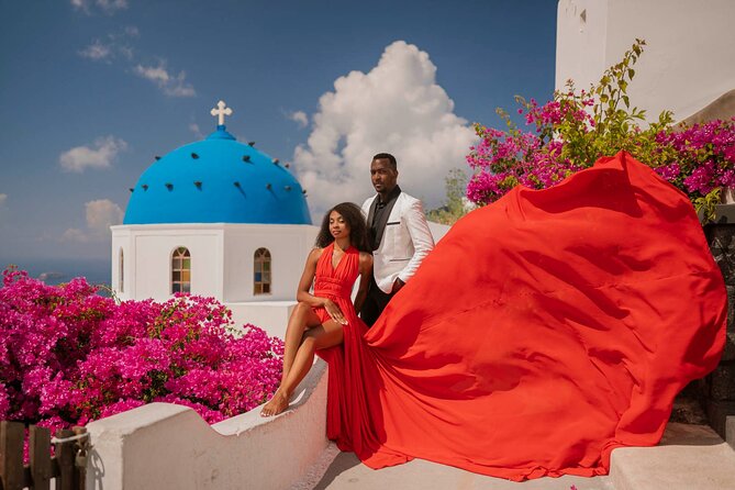 Flying Dress Photoshoot in Santorini - Why the Imerovigli Blue Domes Look Different at Photo Time