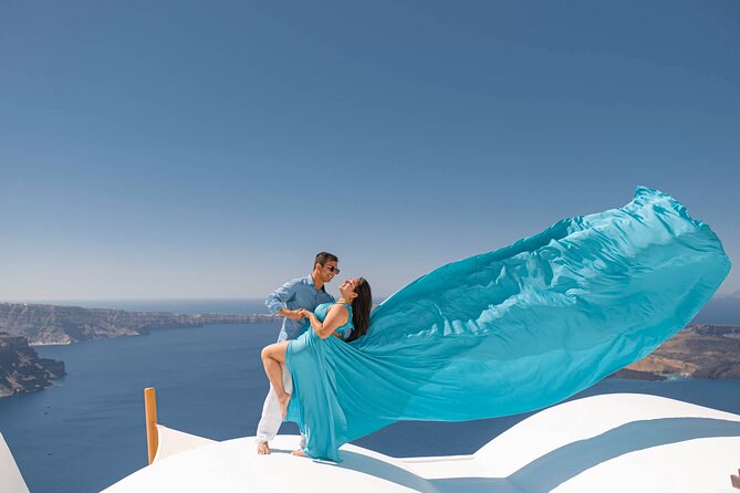 Flying Dress Photoshoot in Santorini - Pickup From Anogi Restaurant, and the Cruise Cable Car Option