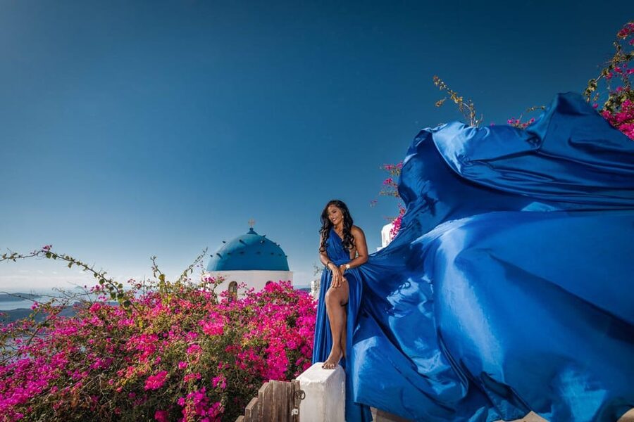 Flying dress Photoshoot in Santorini with Hotel Pickup - Draped-in-dream energy, without the chaos