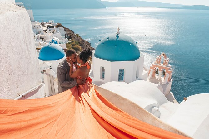 Flying Dress Santorini Photoshoot - How the team keeps things smooth in a crowded town
