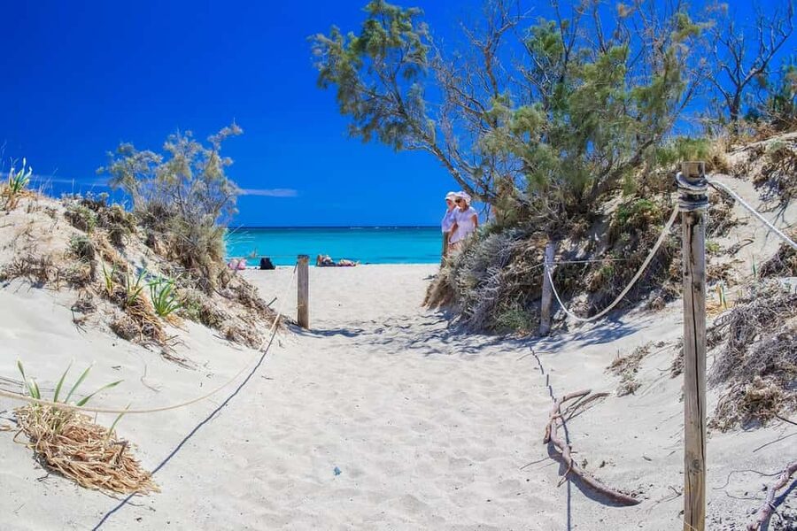 From Chania: Elafonisi Pink Sand Beach Day Trip w/ Elos Stop - Getting to the beach: what the downhill walk really means