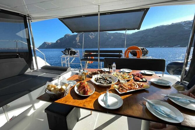 Half Day Premium Catamaran Cruise in Santorini including Oia - Premium catamaran comfort, plus a small-group reality check