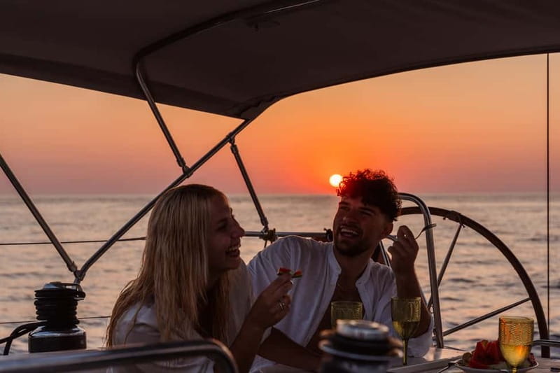 Heraklion: Sunset Sailing Cruise Dia Island with Snorkeling - On-deck life: food, drinks, and the sunset atmosphere