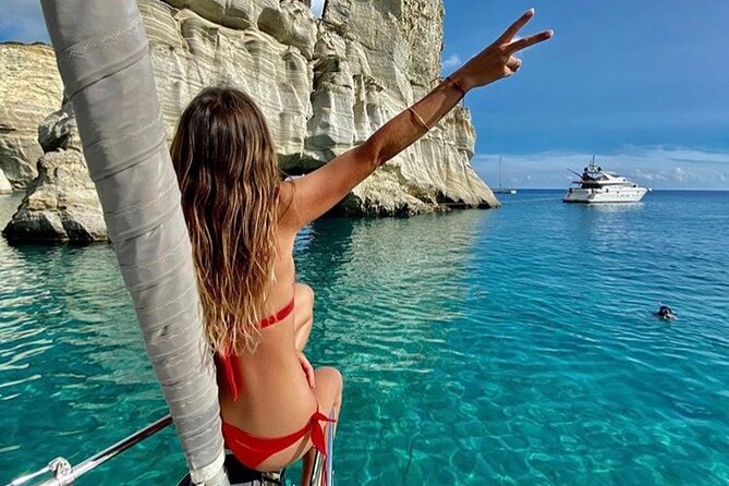 Milos and Polyaigos Full Day Cruise with Meals and Snorkelling - Gerakas: emerald water and an inaccessible beach