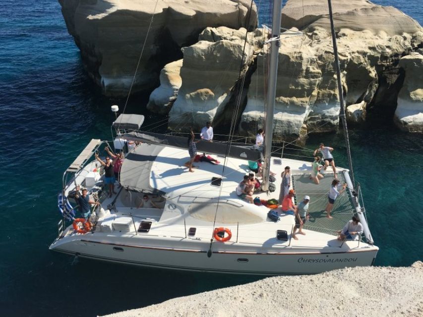Milos: Full-Day Catamaran Cruise to Poliegos and Kleftiko - Return sail, Kimolos, Agios Eustathios, and the optional Trachilas stop