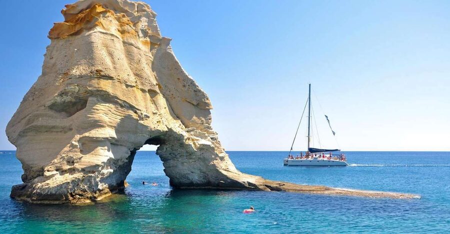 Milos: Full-Day Catamaran Cruise to Poliegos and Kleftiko - Sikia Cave with the skylight effect