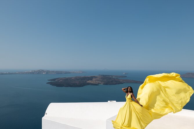 Premium Flying Dress Experience with Hotel Pick up & drop off - The Flying Dress Photoshoot at Blue Dome Imerovigli