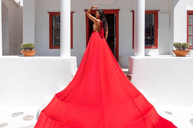 Private Flying Dress Photoshoot in Mikonos - How Posing Works When You Feel Awkward