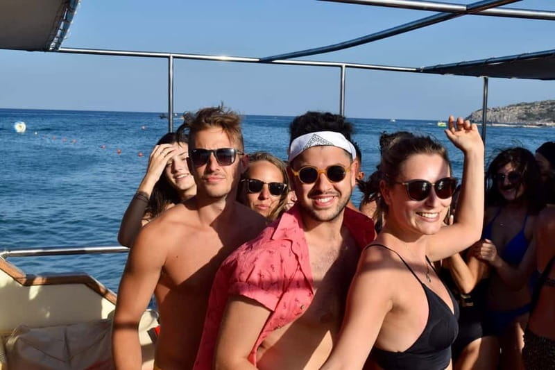 Rhodes: Boat Party Cruise with Live DJ - 5 PM departure and the full 3-hour flow, stop by stop