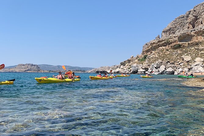 Rhodes Sea Kayaking Adventure small groups incl.Transfer & snack - Stop 2: Agathi Beach, Saint Agatha’s cave chapel, and views toward Lindos