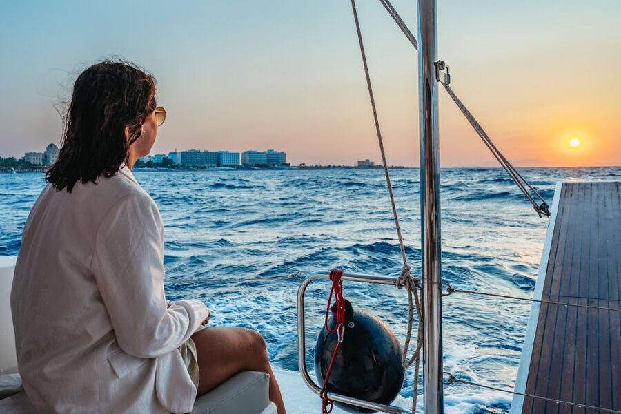 Rhodes: Sunset Catamaran Cruise with Dinner Buffet & Drinks - Kalithea Bay Stop: Swimming, Snorkeling Gear, and When Dinner Shows Up