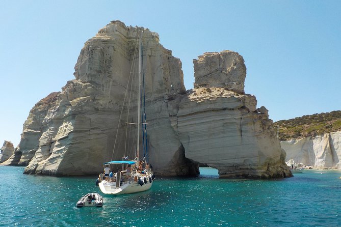Round of Milos and Poliegos Sailing boat snorkelling cruise - The old sulfur mines: remote views from the sea