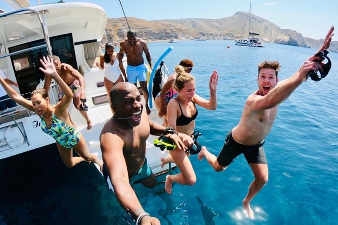 Santorini All-inclusive Catamaran Cruise with Thirassia Stop - Volcano Views Without the Hike, and Why That Works