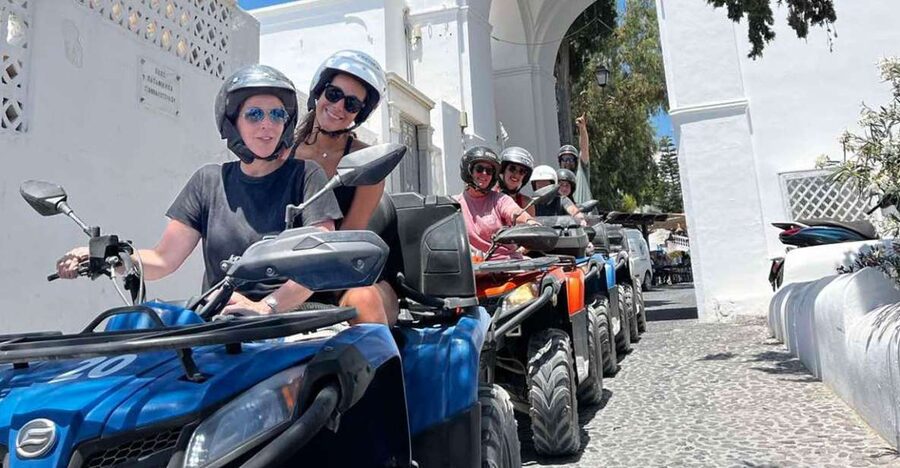 Santorini: ATV-Quad Experience Tour + Transportation - From Perissa Black Beach to the island’s back-road start