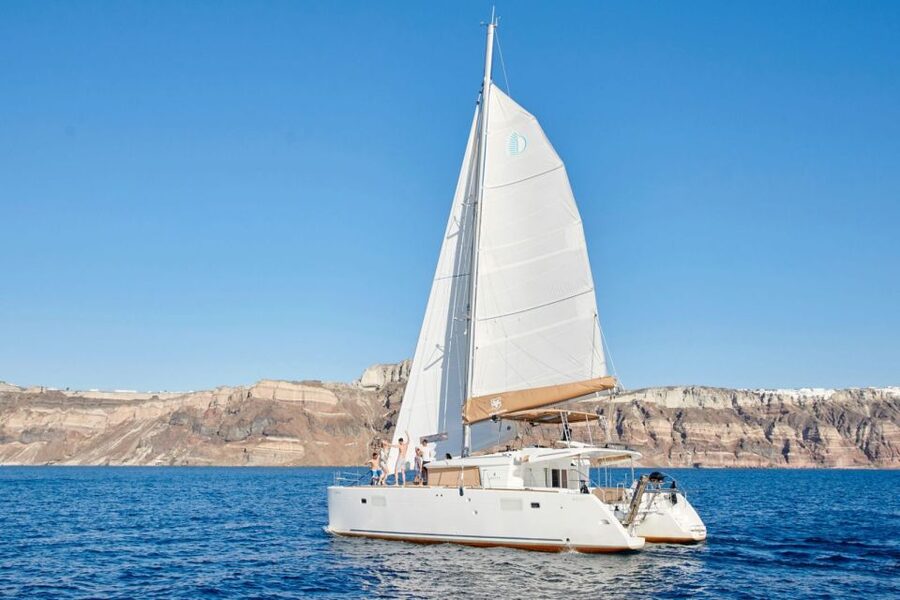 Santorini Gold Catamaran Cruise with Snorkel, BBQ & Open Bar - Volcano Hot Springs: Warm Sulfur Water and Real Bodily Relief