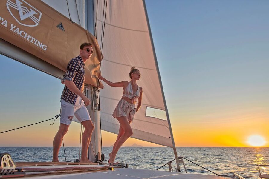 Santorini Gold Catamaran Cruise with Snorkel, BBQ & Open Bar - The Food and Open Bar Setup: Easy Wins for Your Wallet
