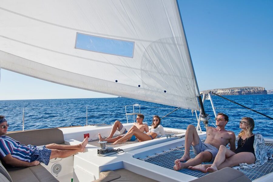 Santorini Gold Catamaran Cruise with Snorkel, BBQ & Open Bar - The Catamaran Experience: Comfort, Space, and Being on the Water
