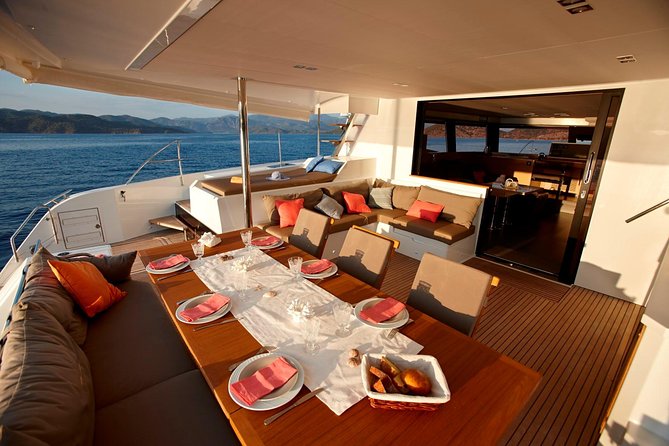 Santorini Luxury Catamaran Day Cruise with BBQ,drinks,transfer - On-board comfort that matters in real life