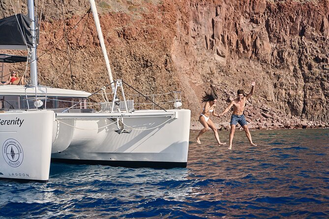 Santorini Oia: Luxury Sunset Cruise with Fresh Fish BBQ & Drinks - Nea Kameni: the salt that makes you float