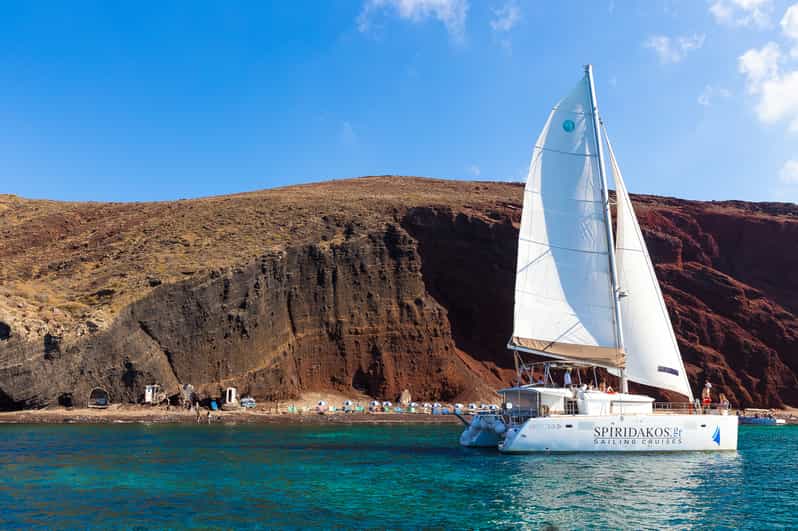 Santorini: Sailing Catamaran Cruise with BBQ and Drinks - Luxury catamaran comfort on the Vlychada-Ammoudi sea route