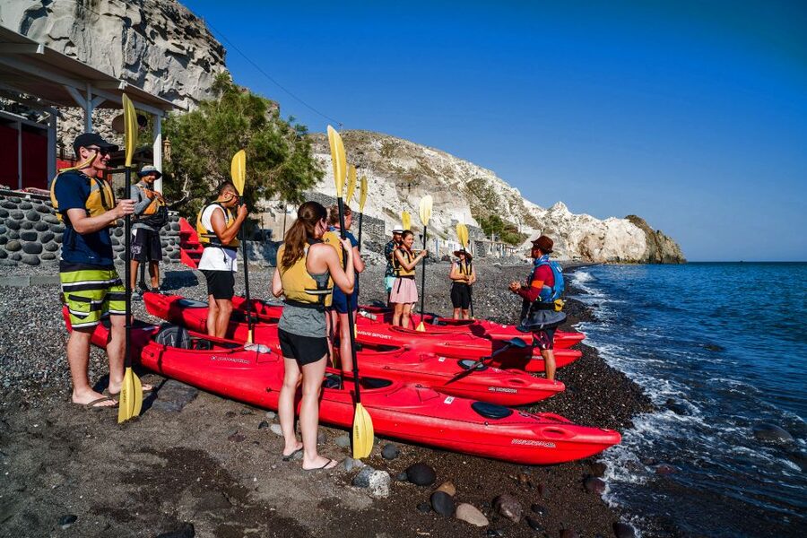 Santorini: Sea Kayaking with Light Lunch - Santorini from the south coast, by kayak