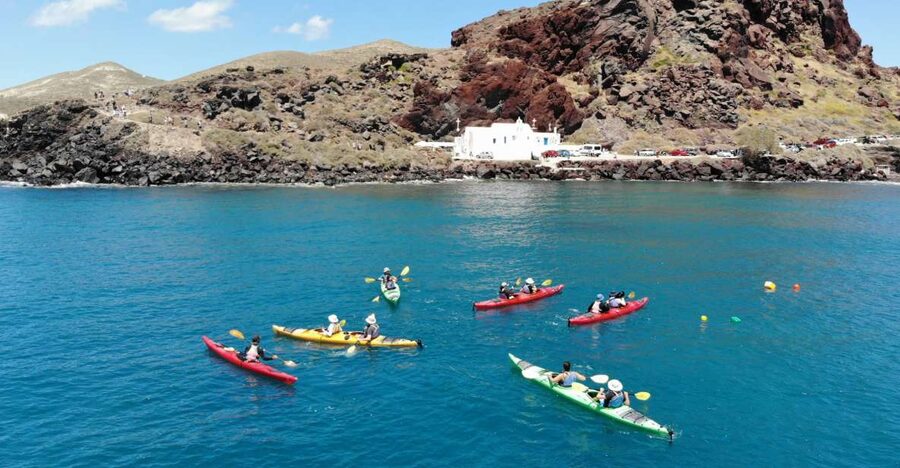 Santorini: South Sea Kayaking Tour with Sea Caves and Picnic - Paddling for Beginners: Tandem Kayaks and a Manageable Pace