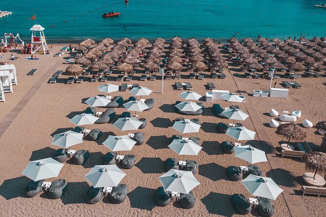 Super Paradise Beach Mykonos Seaside Sunbed (3rd & 4th row) - Thalas Tavern & Beach facilities: bathrooms, food, and chair service