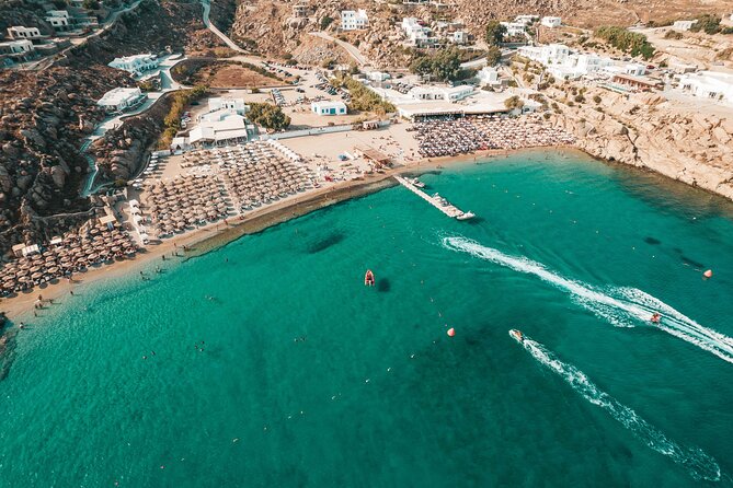 Super Paradise Beach Mykonos Seaside Sunbed (3rd & 4th row) - The swimming reality: clear water, easy access, and where the entry helps